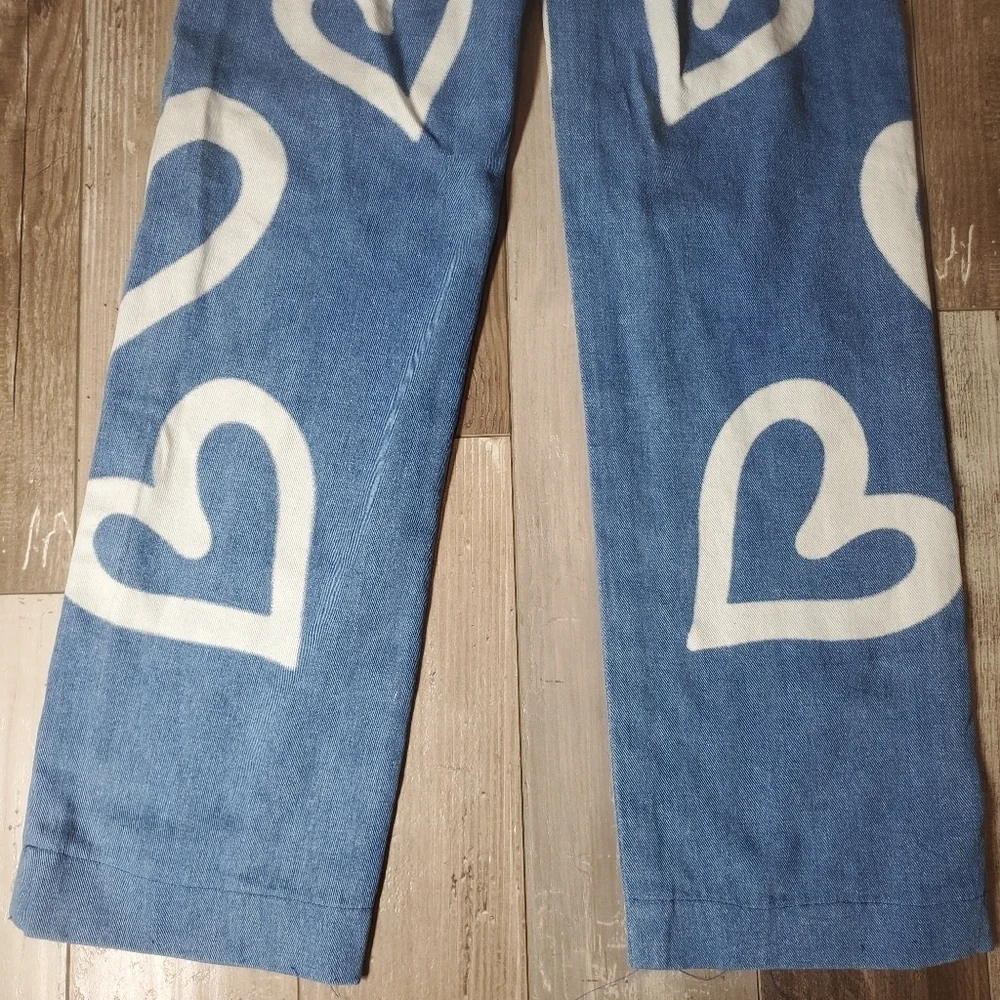 White Heart Graphic Light Wash High-Rise Blue Jeans Girls Size XS EUC